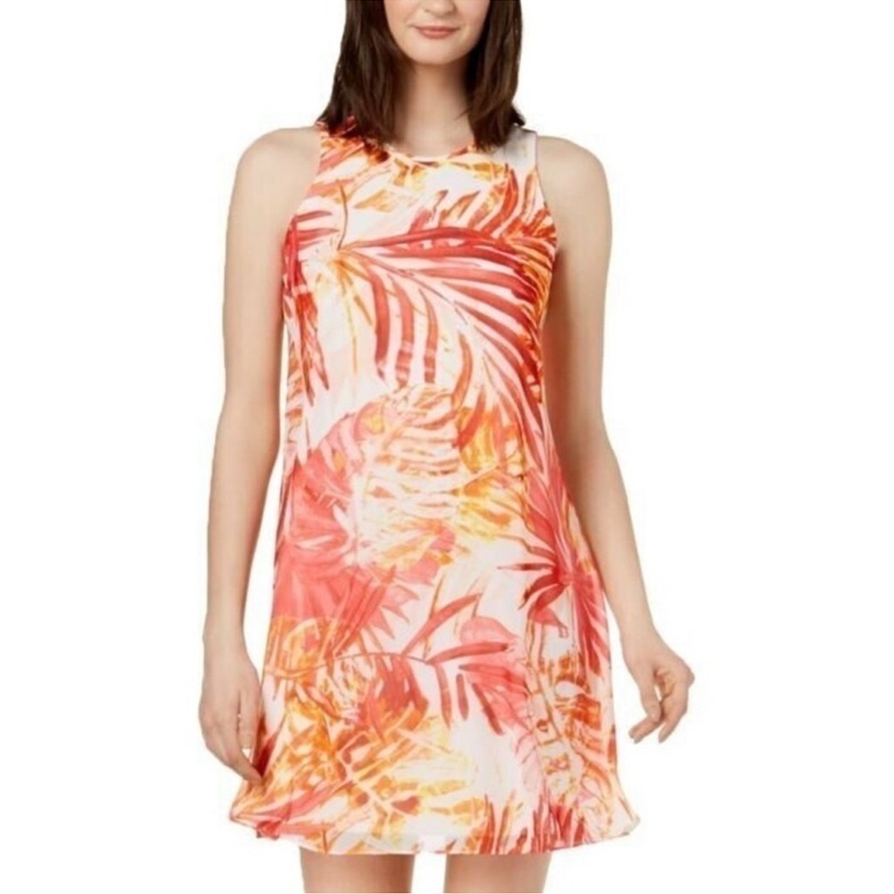 Calvin Klein Orange Tropical Print Shift Dress
